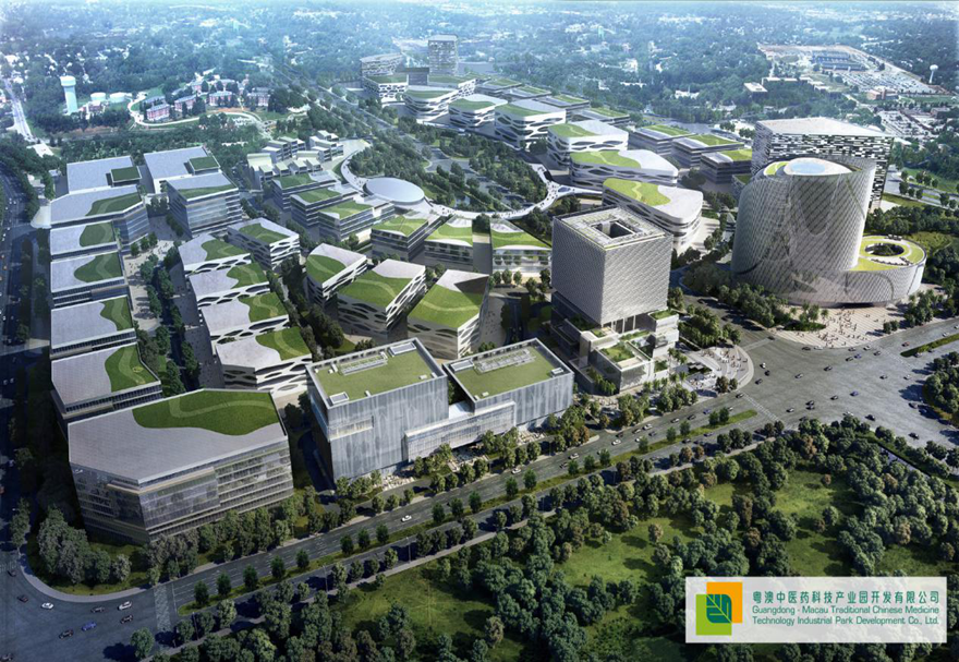 產業園位于橫琴粵澳深度合作區環島北路，占地50萬平方米，總開發面積約140萬平方米。圍繞“國際級中醫藥質量控制基地”和“國際健康產業交流平臺”的核心目標，以及打造“中醫藥產業與文化一帶一路的國際窗口”的優勢定位，以搭建產學研一體化平臺、推動中醫藥國際化發展、以及發展大健康產業為思路規劃與開展工作，目前園區整體建設已初具規模。圖為粵澳合作中醫藥科技產業園設計效果圖。