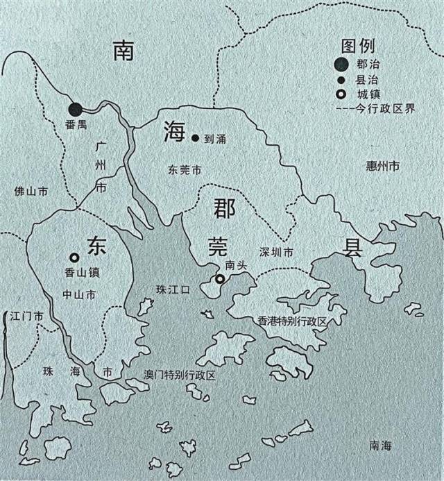 唐代東莞縣轄區圖。來源：《深圳古代史》，陳海濱 著，深圳報業集團出版社2015年1月第一版。