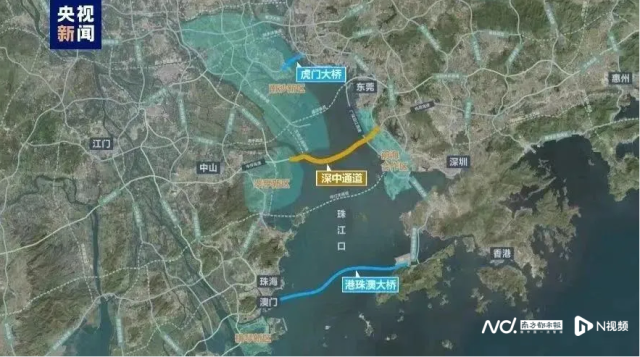 珠江口建成通車的多座大橋，聯(lián)通東西兩岸的城市群。圖源：央視新聞