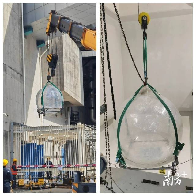 正在引入有機玻璃球，將用于盛裝捕捉中微子用的神秘液體“液閃”。