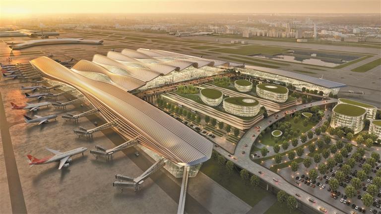 深圳機場T2航站區、北貨運區及綜合配套工程正式開工，圖為設計效果圖。