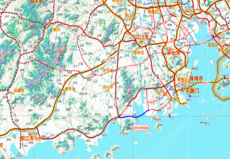 黃茅海跨海通道建成后，珠海橫琴自貿(mào)區(qū)、高欄港和江門大廣海灣經(jīng)濟(jì)區(qū)之間的直連距離只有39公里，可節(jié)約里程31公里，大大改善港口集疏運(yùn)網(wǎng)絡(luò)和綜合交通運(yùn)輸體系，進(jìn)一步發(fā)揮橫琴新區(qū)在珠江西岸的輻射帶動(dòng)作用。
